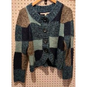 David Brooks Wool Silk Blend Cardigan Sweater Colorblock Large